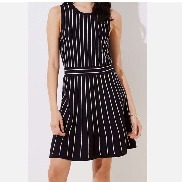 Loft Black Knit Striped Dress - Picture 1 of 6